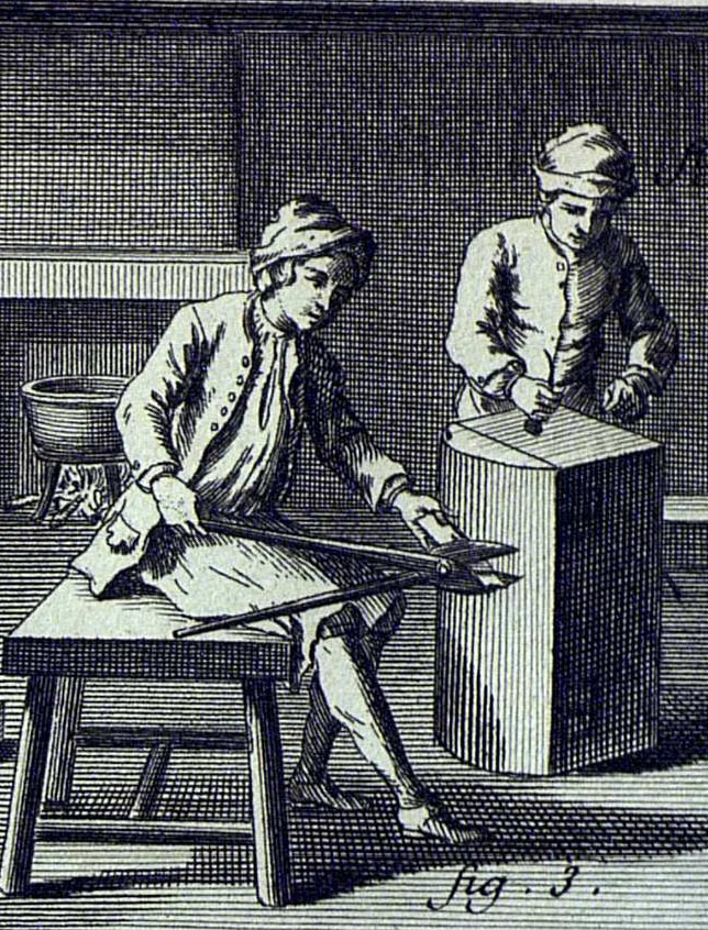 Ilustración antigua en la que aparecen 2 personas trabajando