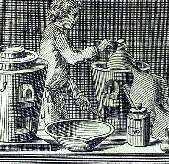 Ilustración antigua de una mujer ejerciendo el trabajo de alfarera
